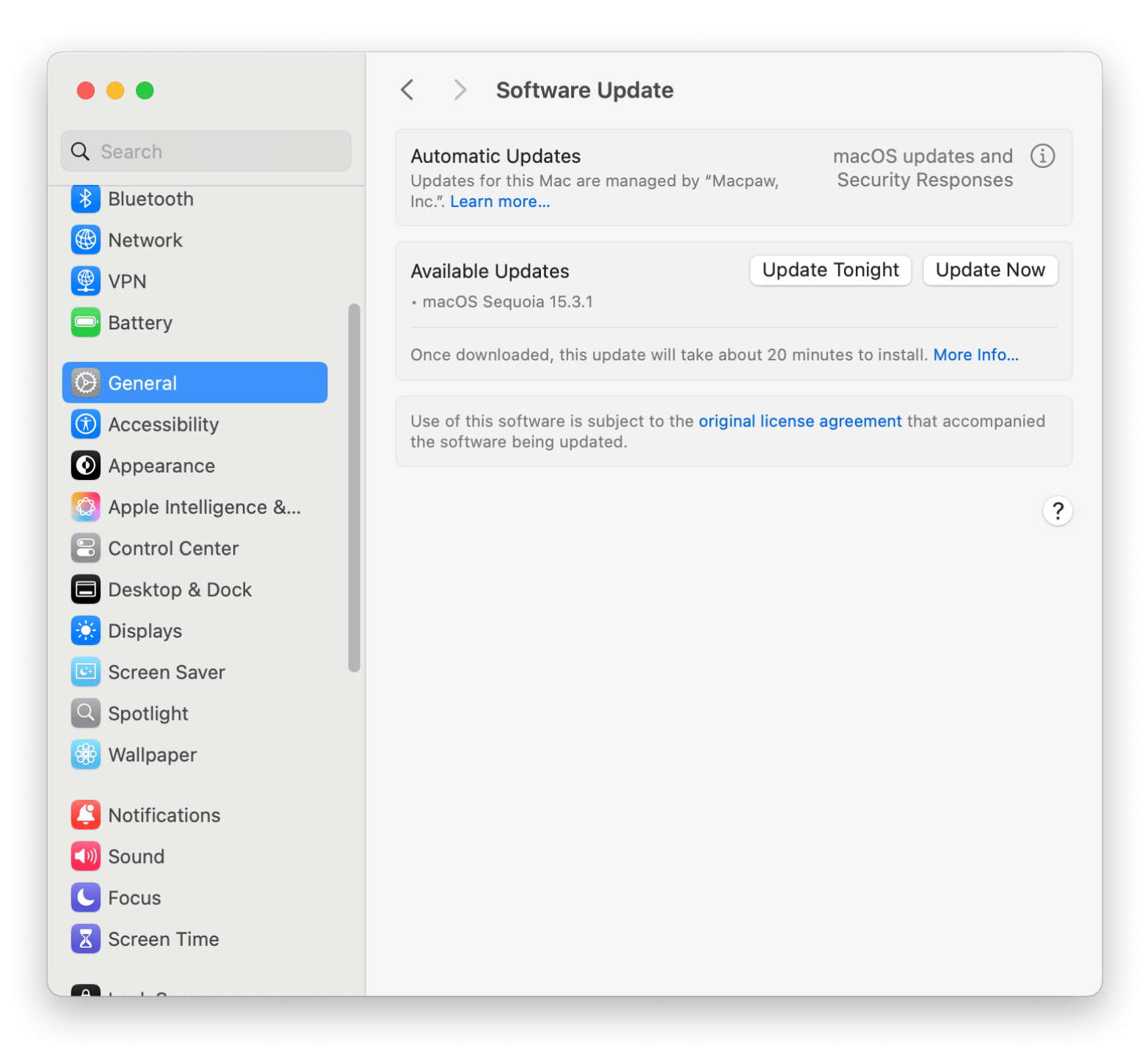 software update on mac